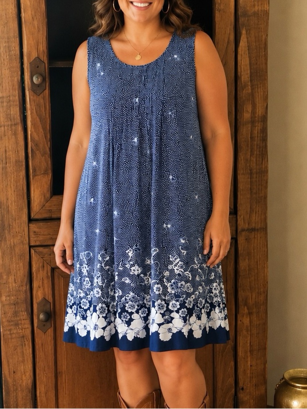 Perceptions blue & white flowers midi dress nwt size 12